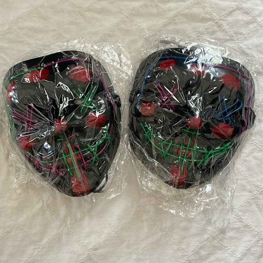 Halloween LED Mask, 2 Pack Purge Masks Light Up, Glowing Scary with gloves
